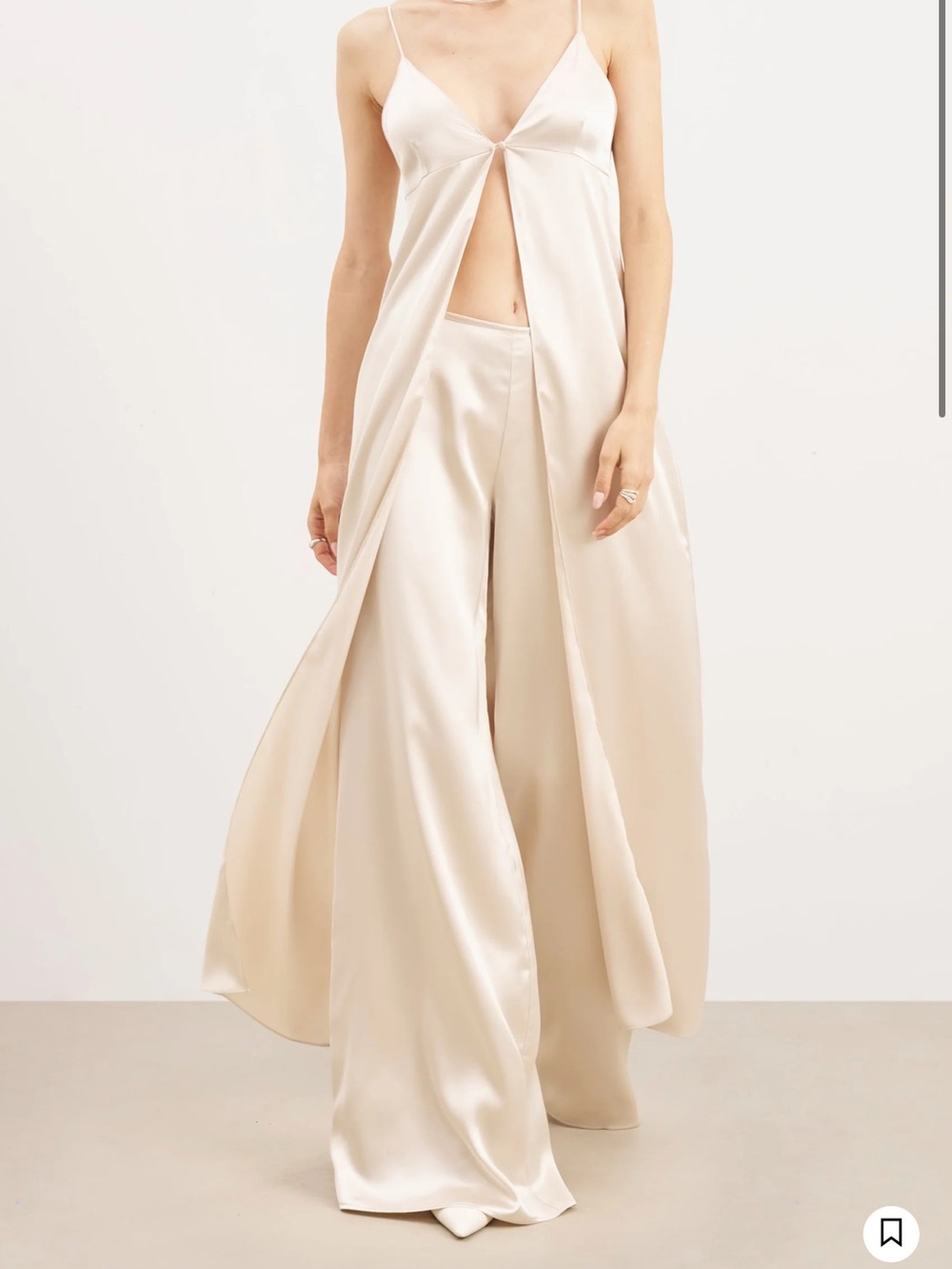 Cream Satin Wide-Leg Jumpsuit Pants